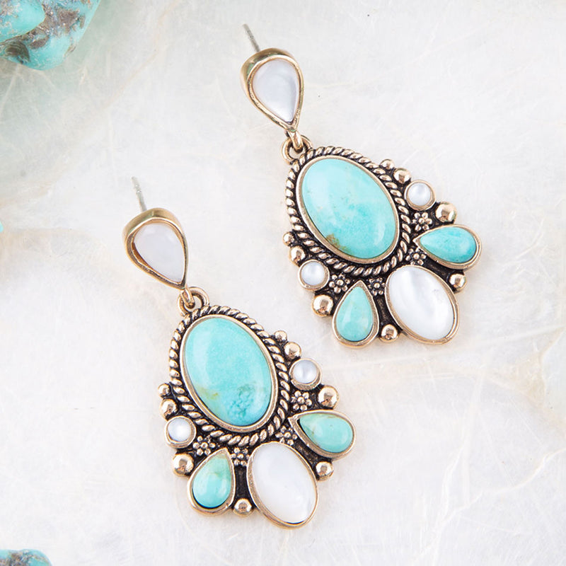 Barcelona Turquoise and Mother of Pearl Post Drop Earrings