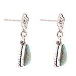 Sterling Silver Ornate Post Blue Turquoise Drop Earrings