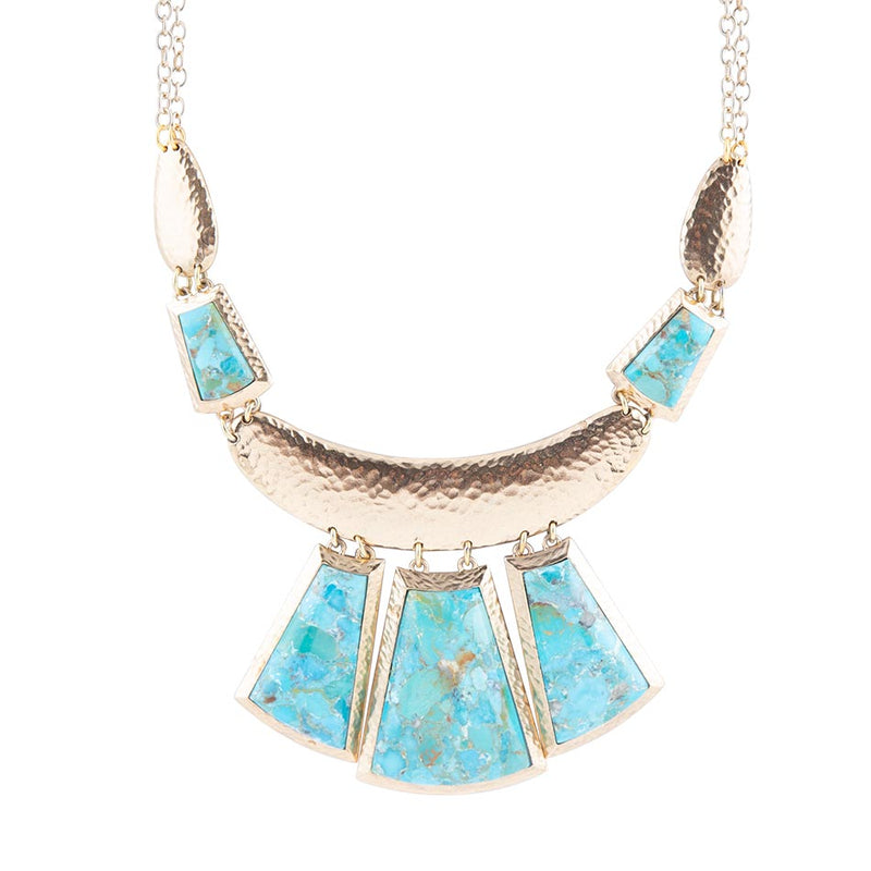 Blue Turquoise Jeweled Statement Golden Necklace