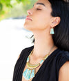 Blue Turquoise Jeweled Statement Golden Necklace