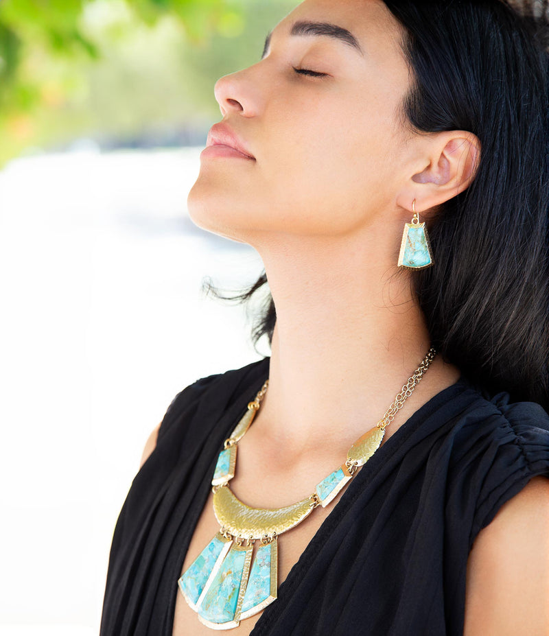 Blue Turquoise Jeweled Statement Golden Necklace