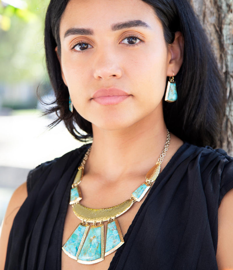 Blue Turquoise Jeweled Statement Golden Necklace