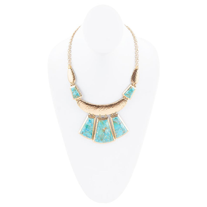 Blue Turquoise Jeweled Statement Golden Necklace