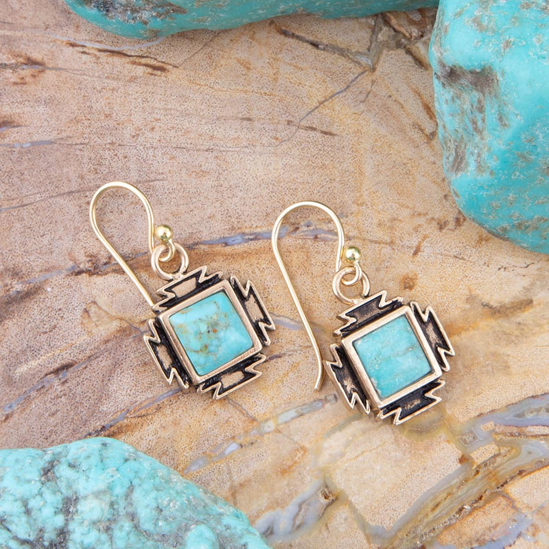 Blue Turquoise Golden Aztec Earrings