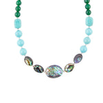 Ocean Bright Green Onyx and Blue Abalone Beaded Necklace