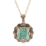 Blue Turquoise Square Golden Pendant Necklace