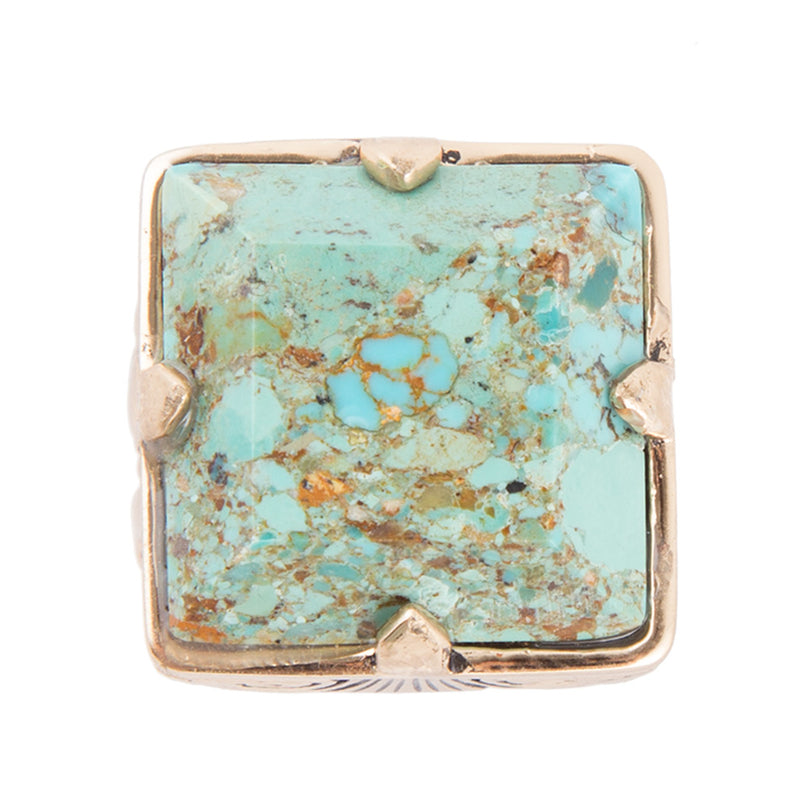 Square Statemenst Blue Turquoise Golden Ring