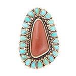 Sedona Blue Turquoise Orange Goldstone Golden Statement Ring