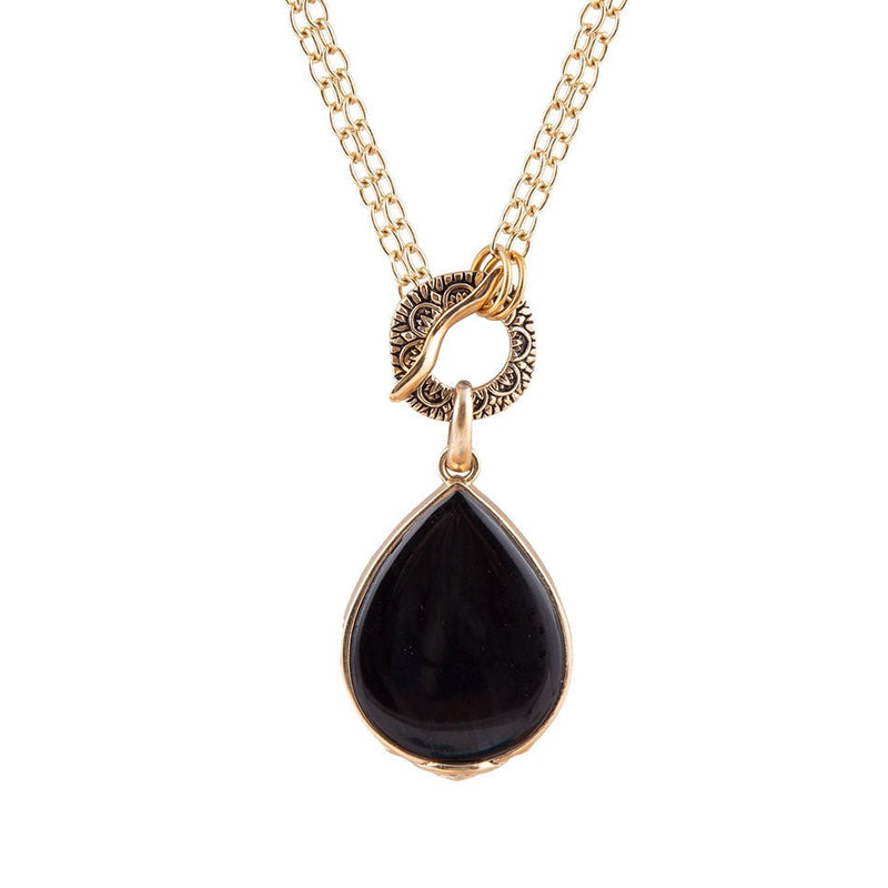 Abby Black Onyx Golden Bronze Drop Necklace - Barse Jewelry