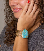 Abstract Blue Turquoise Golden Statement Cuff - Barse Jewelry