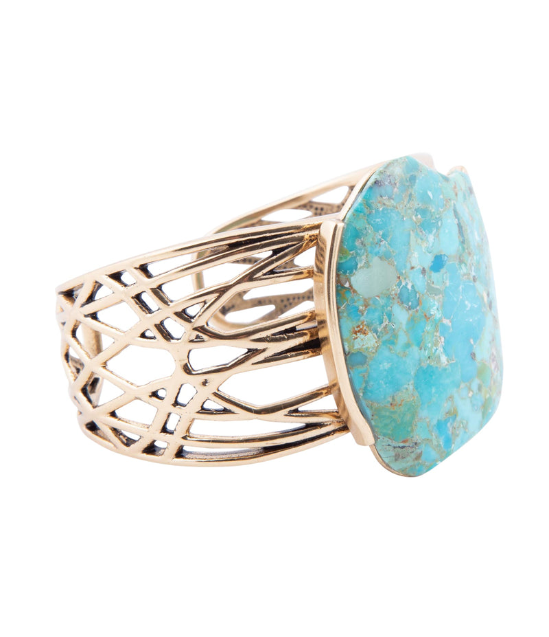 Abstract Blue Turquoise Golden Statement Cuff - Barse Jewelry