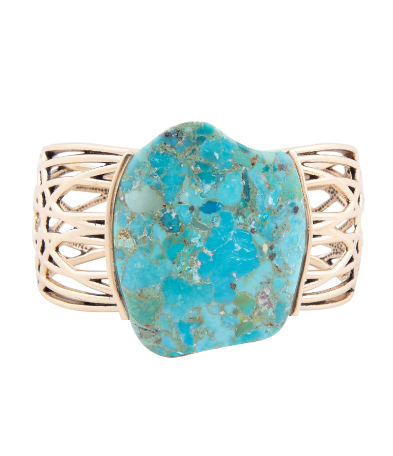 Abstract Blue Turquoise Golden Statement Cuff - Barse Jewelry