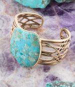 Abstract Blue Turquoise Golden Statement Cuff - Barse Jewelry