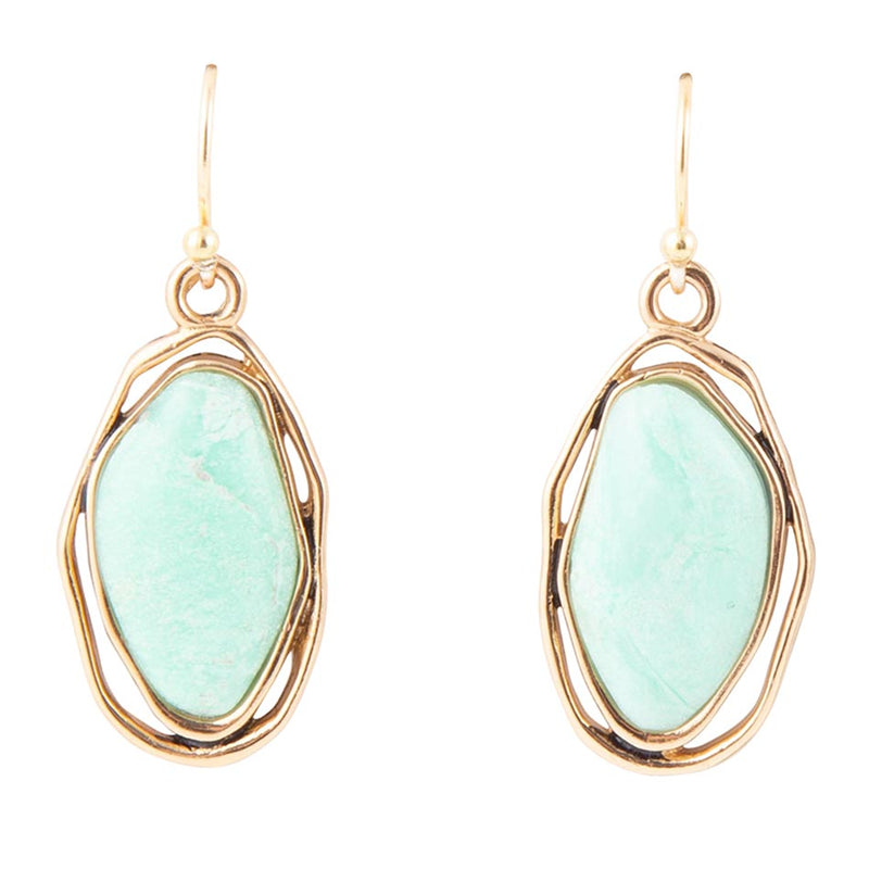 Abstract Green Chrysoprase Golden Drop Earrings - Barse Jewelry