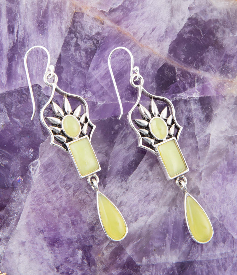 Albie Yellow Jade and Sterling Silver Drop Earrings - Barse Jewelry