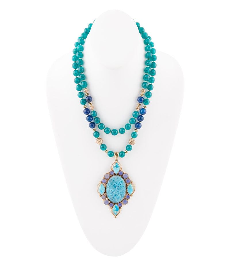 Argo Blue Apatite and Golden Bronze Pendant Necklace - Barse Jewelry