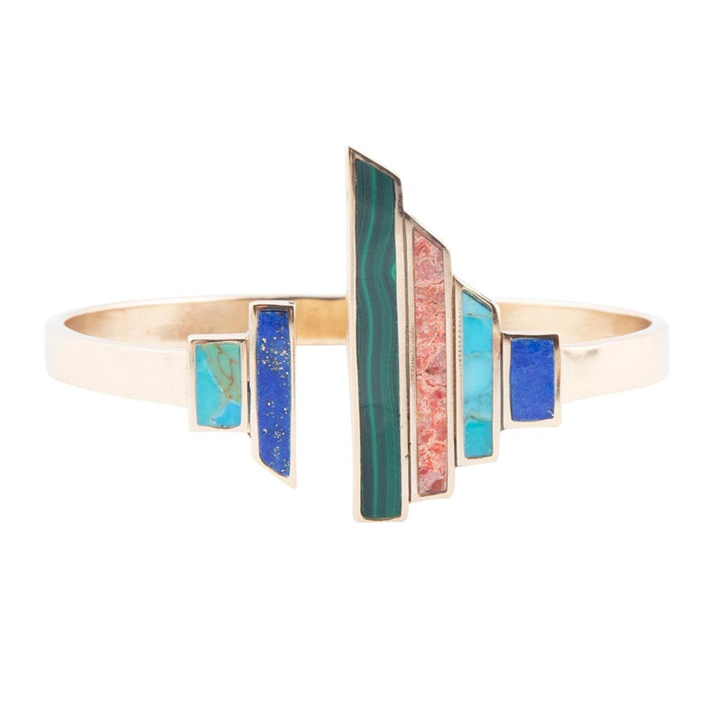 Art Deco Colorful Golden Statement Cuff - Barse Jewelry