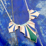 Art Deco Colorful Inlaid Golden Statement Necklace - Barse Jewelry