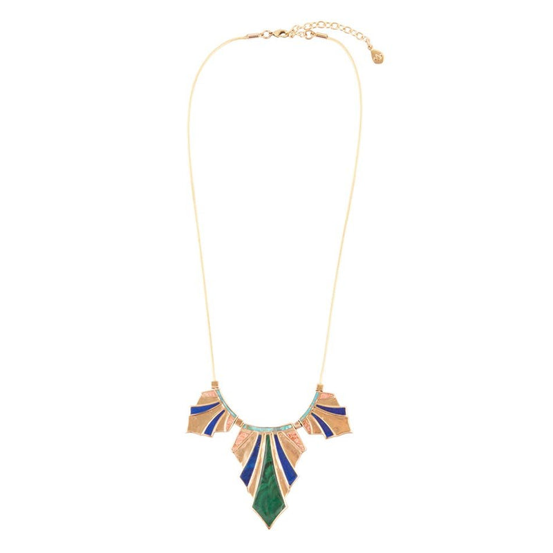 Art Deco Colorful Inlaid Golden Statement Necklace - Barse Jewelry