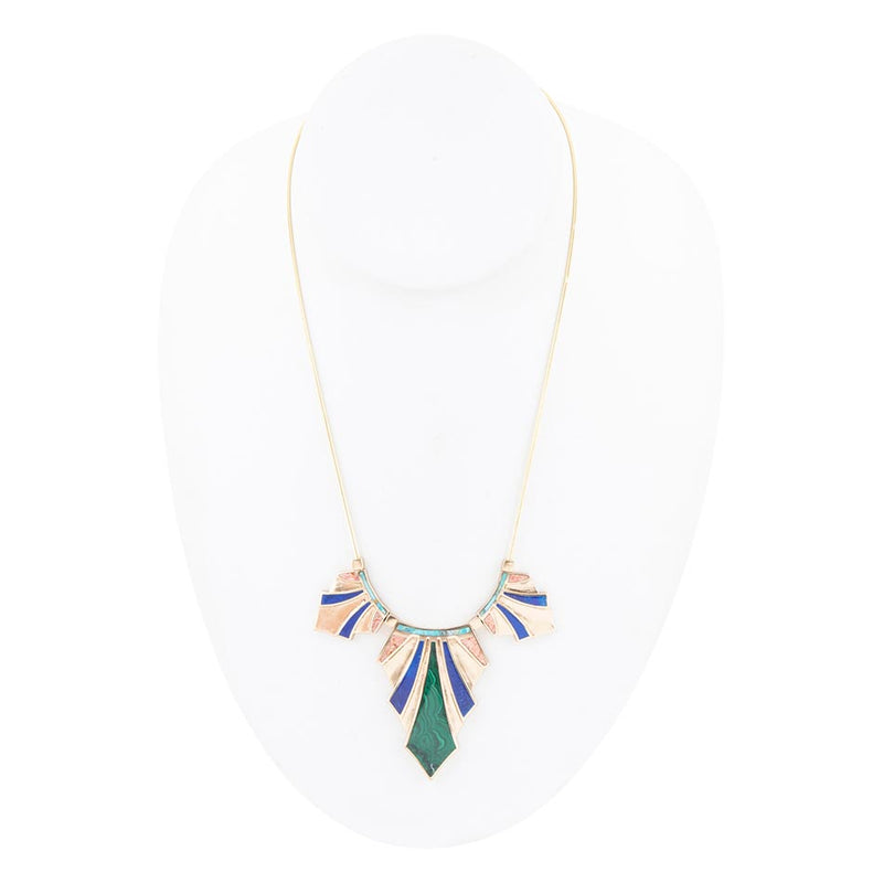 Art Deco Colorful Inlaid Golden Statement Necklace - Barse Jewelry