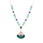 Art Deco Colorful Inlay Golden Necklace - Barse Jewelry