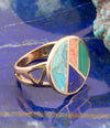 Art Deco Colorful Inlay Golden Ring - Barse Jewelry