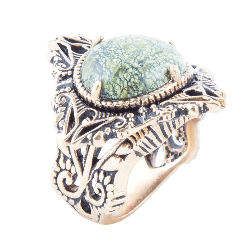 Aspen Green Serpentine Golden Statement Ring - Barse Jewelry