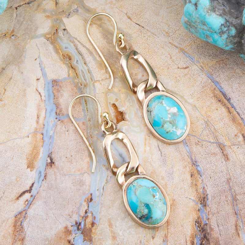 Athena Blue Turquoise Golden Earring - Barse Jewelry