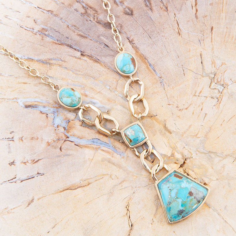 Athena Blue Turquoise Golden Necklace - Barse Jewelry