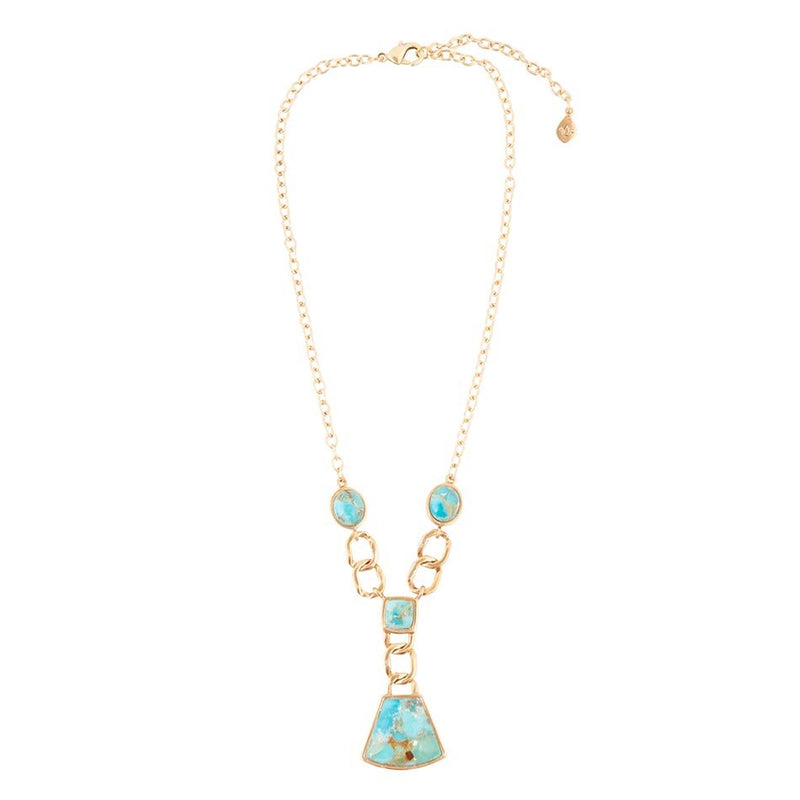 Athena Blue Turquoise Golden Necklace - Barse Jewelry