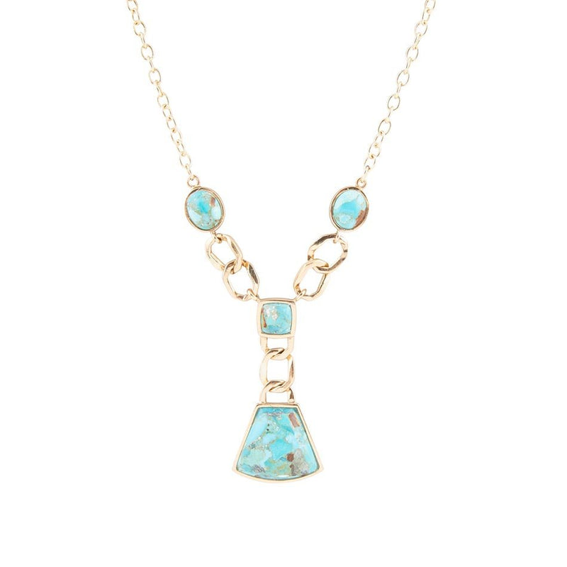 Athena Blue Turquoise Golden Necklace - Barse Jewelry