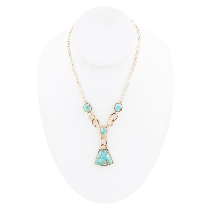 Athena Blue Turquoise Golden Necklace - Barse Jewelry