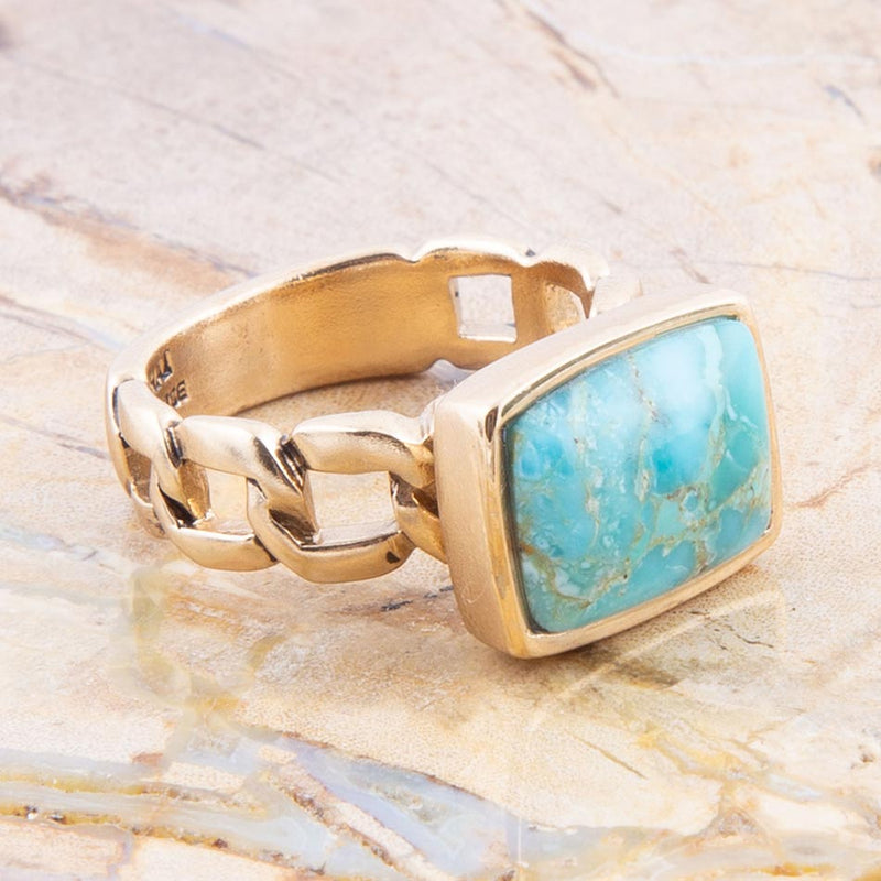 Athena Blue Turquoise Golden Ring - Barse Jewelry