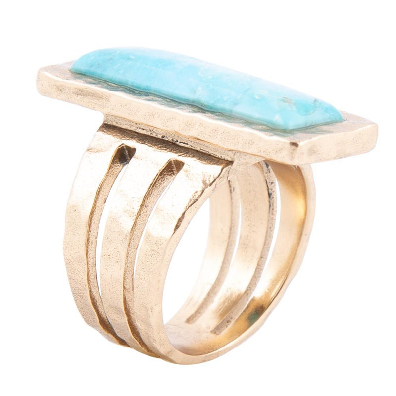 Aztec Blue Turquoise Golden Statement Ring - Barse Jewelry