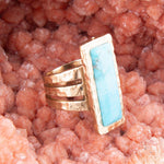 Aztec Blue Turquoise Golden Statement Ring - Barse Jewelry