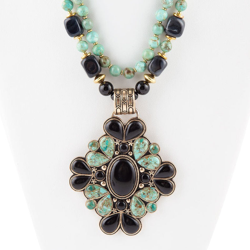 Barcelona Turquoise and Black Onyx Golden Statement Necklace - Barse Jewelry