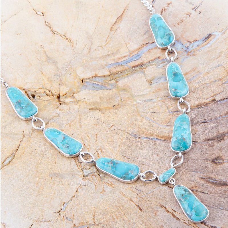 Biwa Blue Turquoise and Sterling Silver Link Necklace - Barse Jewelry