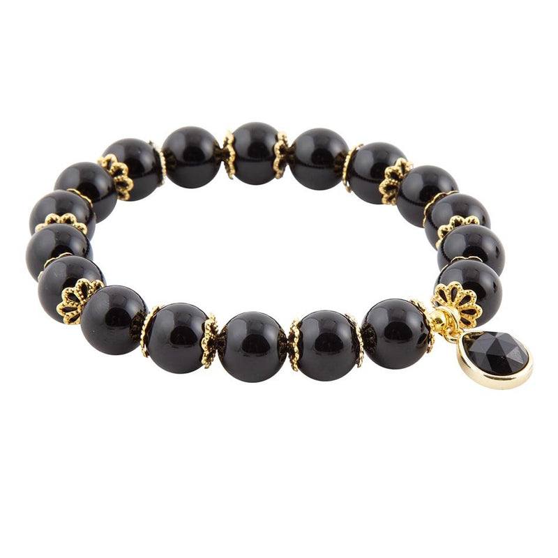 Black Onyx Golden Stretch Bracelet - Barse Jewelry