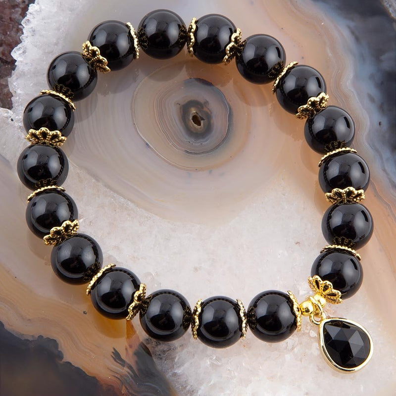 Black Onyx Golden Stretch Bracelet - Barse Jewelry