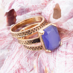 Blue Agate Stackable Golden Ring Set - Barse Jewelry