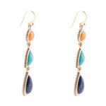 Blue Lapis, Turquoise and Orange Sponge Coral Golden Drop Earrings - Barse Jewelry