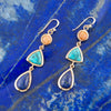 Blue Lapis, Turquoise and Orange Sponge Coral Golden Drop Earrings - Barse Jewelry