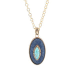 Blue Turquoise and Fabric Golden Pendant Necklace - Barse Jewelry