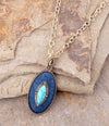 Blue Turquoise and Fabric Golden Pendant Necklace - Barse Jewelry