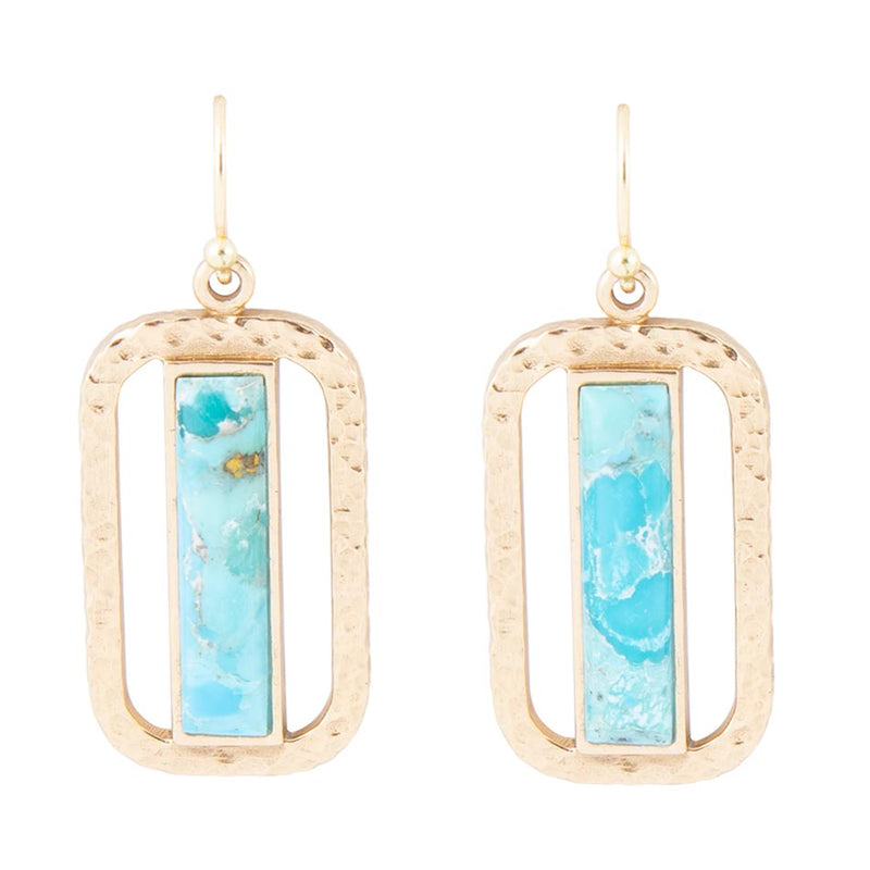 Blue Turquoise and Golden Bronze Open Earrings - Barse Jewelry