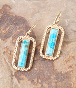 Blue Turquoise and Golden Bronze Open Earrings - Barse Jewelry