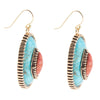 Blue Turquoise and Orange Coral Golden Oval Earrings - Barse Jewelry