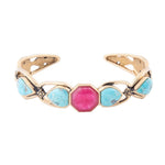 Blue Turquoise and Red Quarts Golden Cuff Bracelet - Barse Jewelry