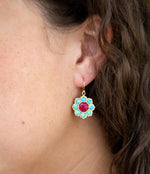 Blue Turquoise and Red Quartz Flower Golden Earrings - Barse Jewelry