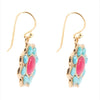 Blue Turquoise and Red Quartz Flower Golden Earrings - Barse Jewelry